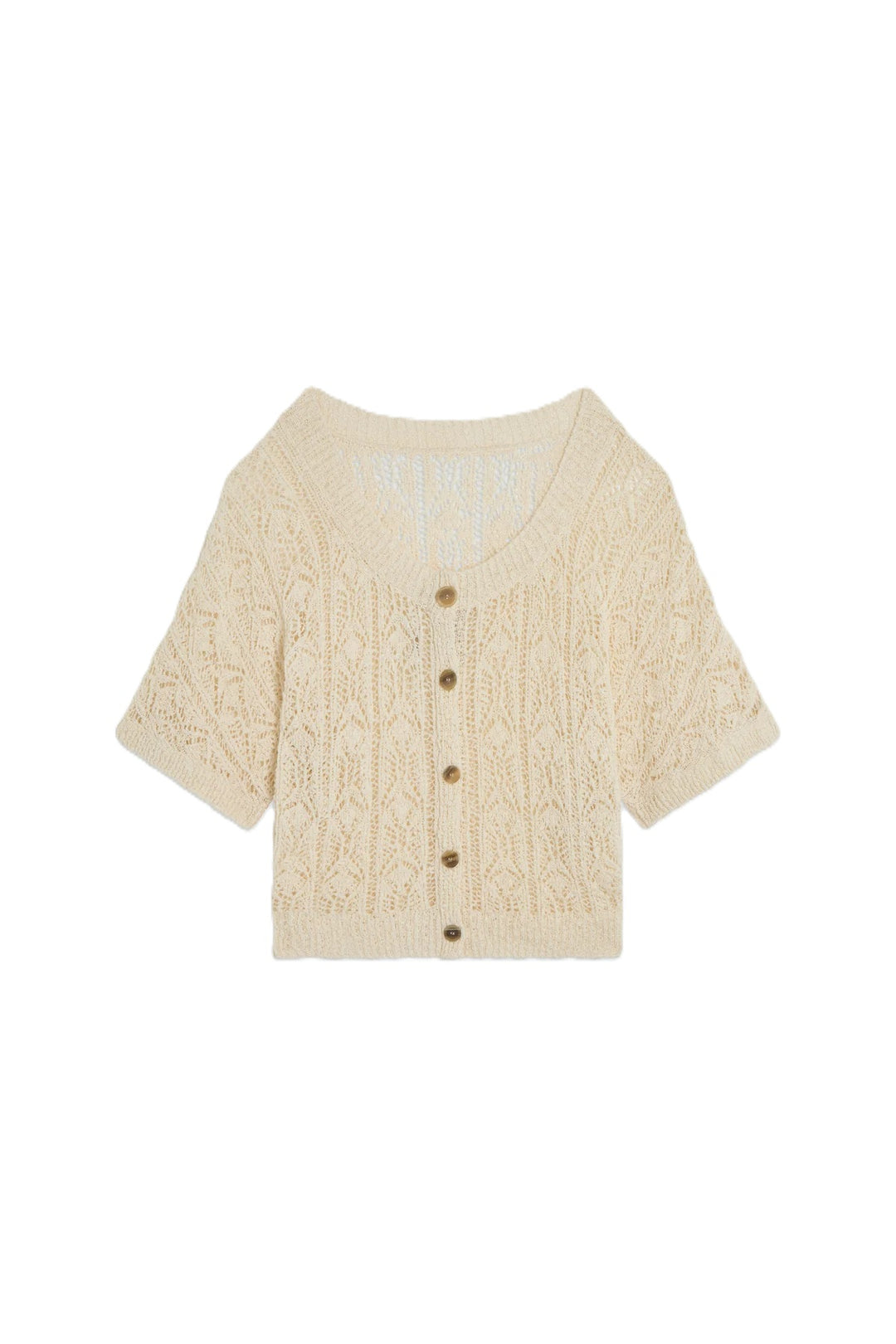Pullover-Semicouture-MAGLIA ALEJANDRA-Häkeloptik-Knoepfe hinten-halblanger Arm-Beige 