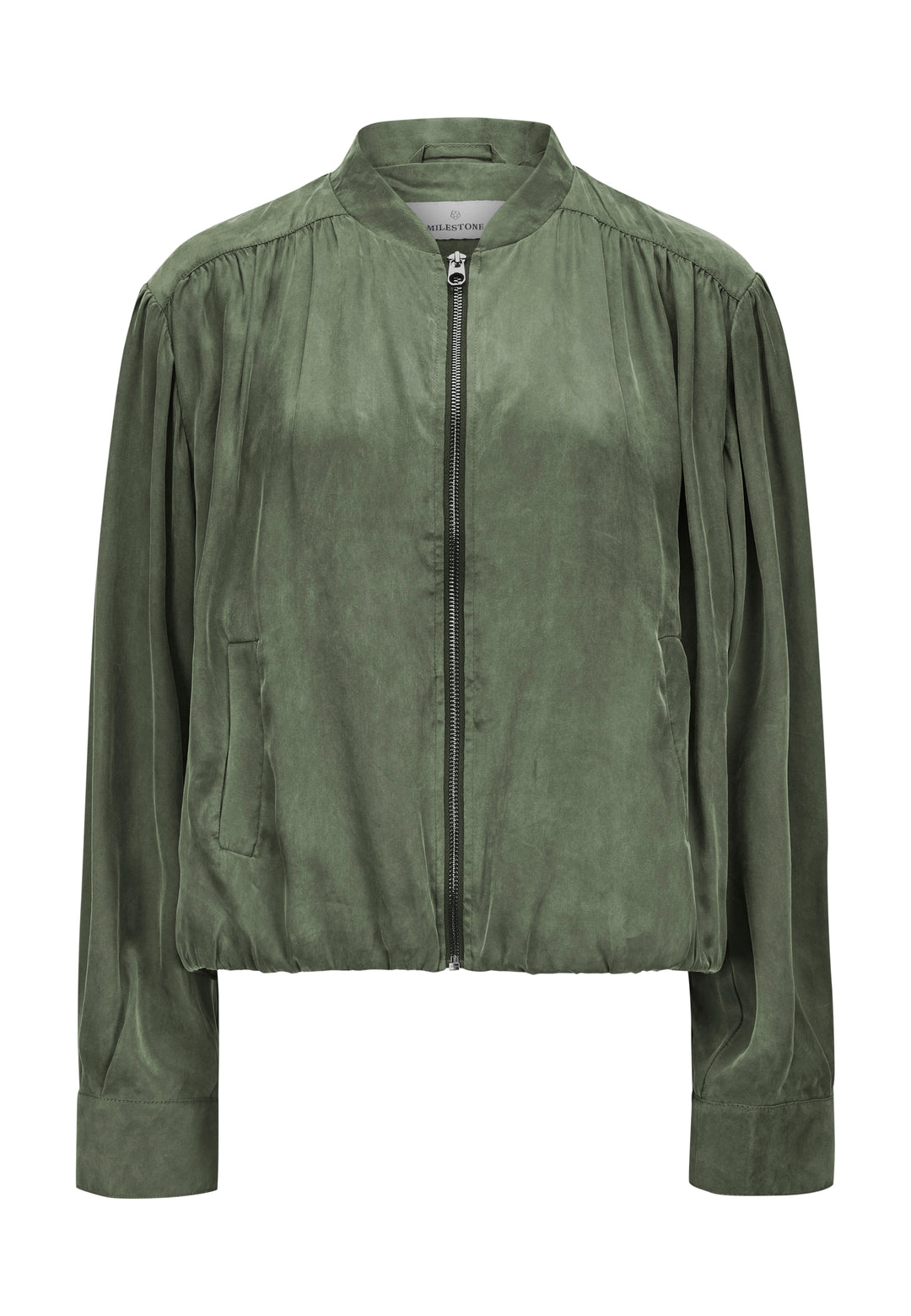 Jacke-Milestone-MSVamp-Zip-seidiger Look-Taschen-Collegekragen-kaki