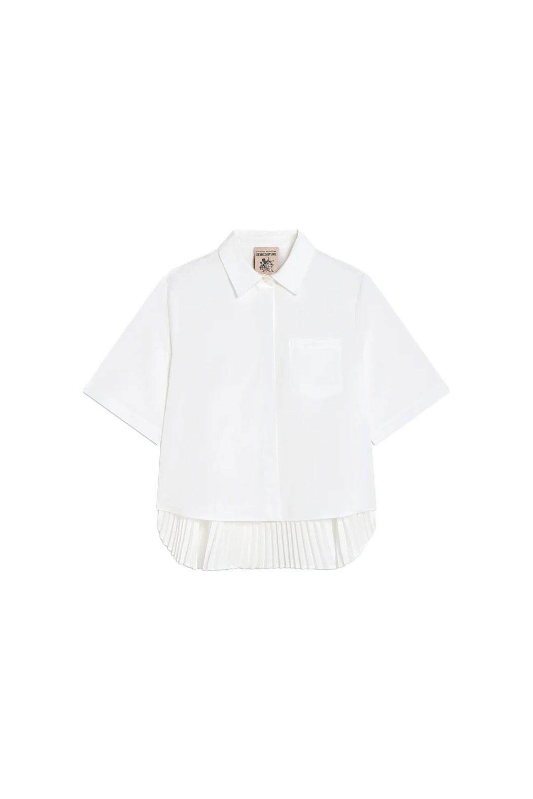 Bluse-Semicouture-CAMICIA DOMINGA-weiß-hinten laenger-Faltenteil auf der Rueckseite-Kragen 