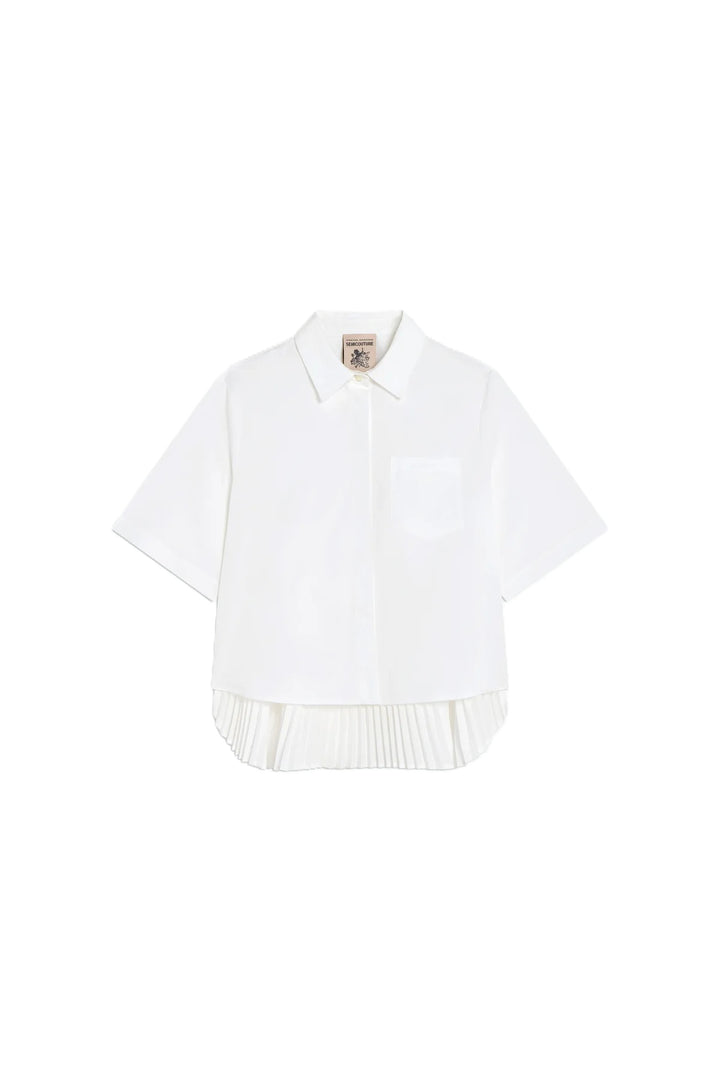 Bluse-Semicouture-CAMICIA DOMINGA-weiß-hinten laenger-Faltenteil auf der Rueckseite-Kragen 