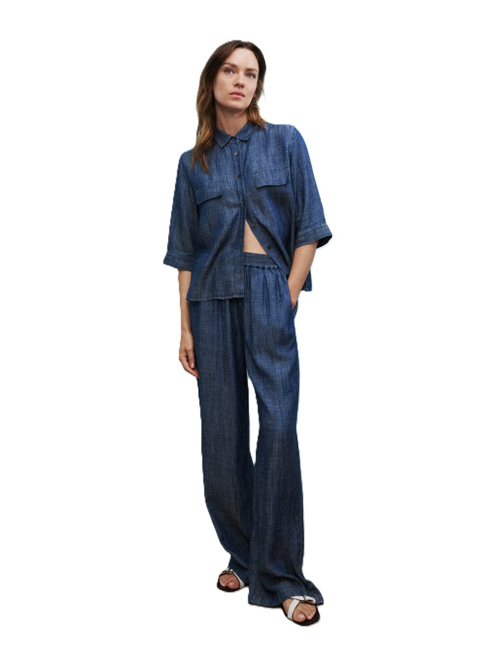 Hose-0039 Italy-Tamina-Hose-Denimoptik-Gummizug-weit-lang-Kragen