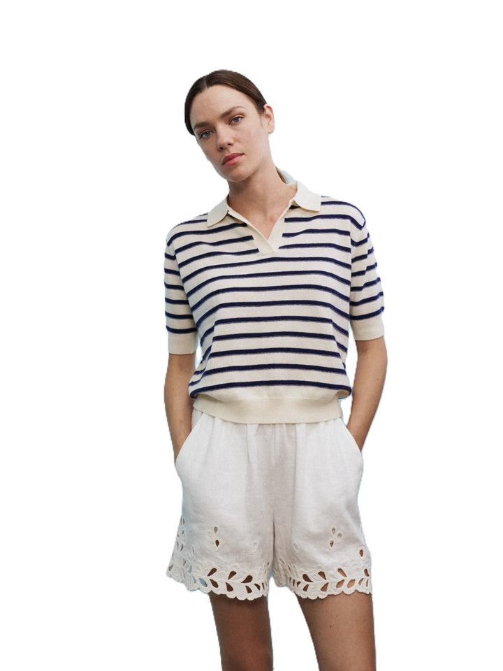 Pullover-0039 Italy-Iris Strip-Polo-Streifen-blau-weiß-halbarm