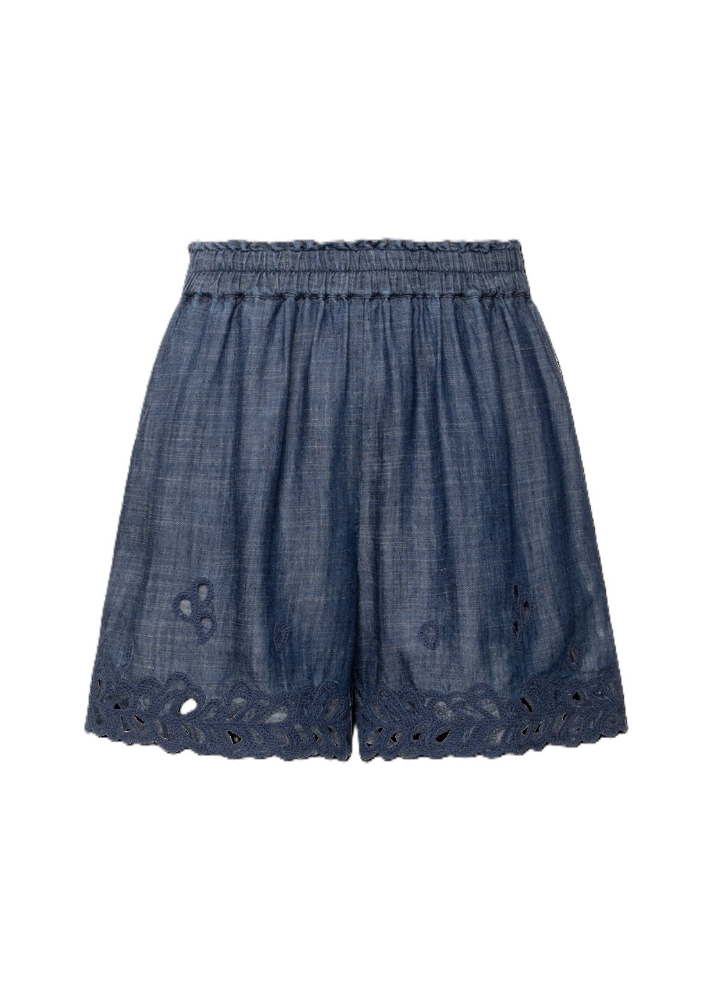 Bermuda-0039 Italy-Jeansoptik-Lochstickerei-kurz-weit-blau-Taschen-Gummibund