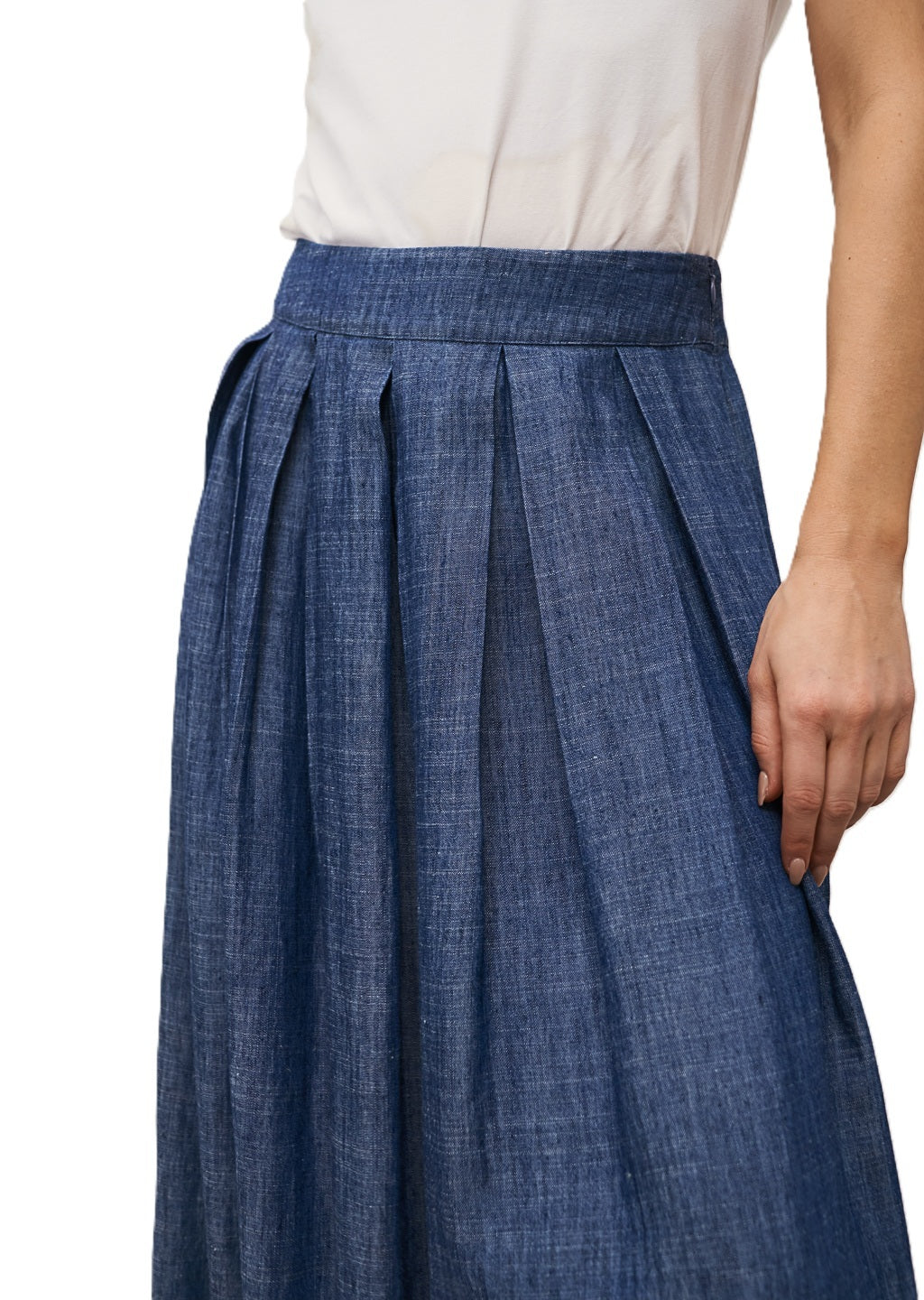 Rock-0039 Italy-Kylie-Denimoptik-Gummibund-blau-Taschen-Falten 