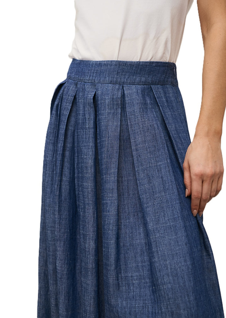 Rock-0039 Italy-Kylie-Denimoptik-Gummibund-blau-Taschen-Falten 