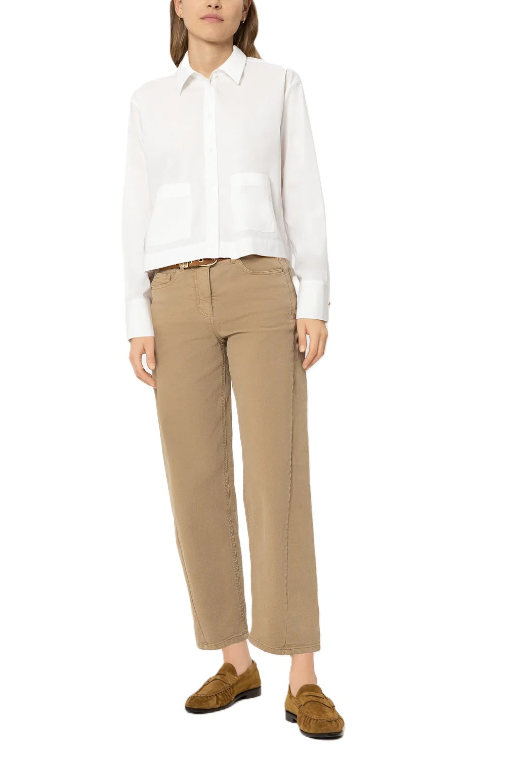 Bluse-Luisa Cerano-Hemdbluse aus Baumwoll-Mix-weiß-Brusttaschen-kurz-gerade Form