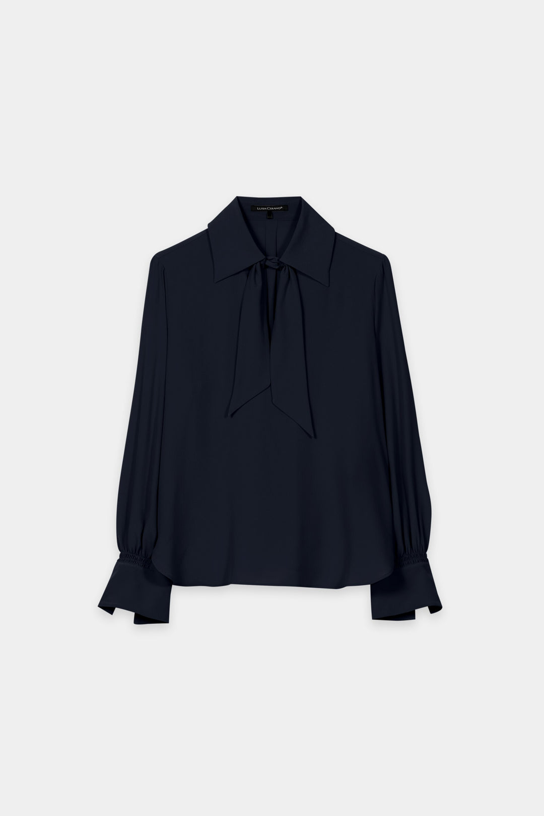 Bluse-Luisa Cerano-Seidenbluse-Schluppe-Schleife-Gummizug an Manschette-navy