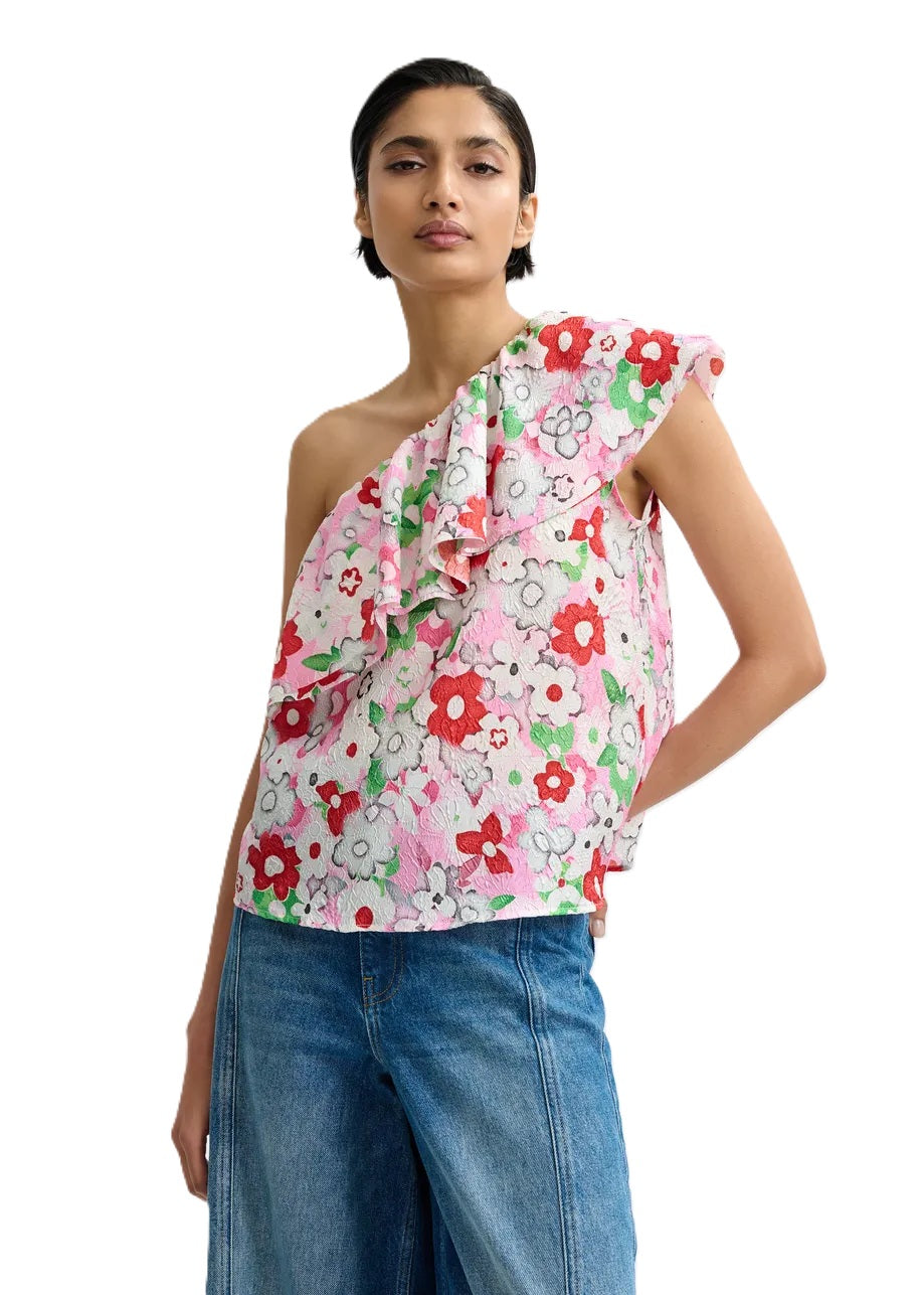 Shirt-Essentiel Antwerp-JILAND ASYMMETRIC RUFFLE TOP-one shoulder-Blumen-Ruesche