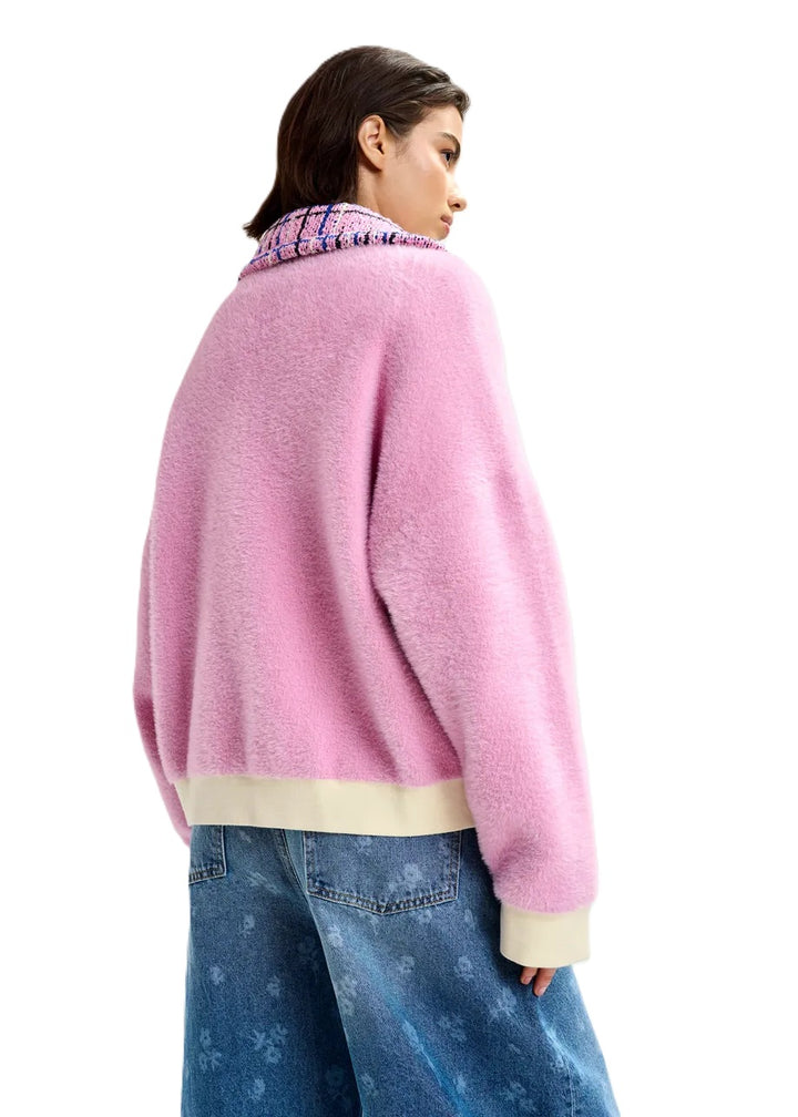 Jacke-Essentiel Antwerp-JOILU KNITTED JACKET-Teddystoff-Zierknoepfe-Kragen in Tweed-Boxy