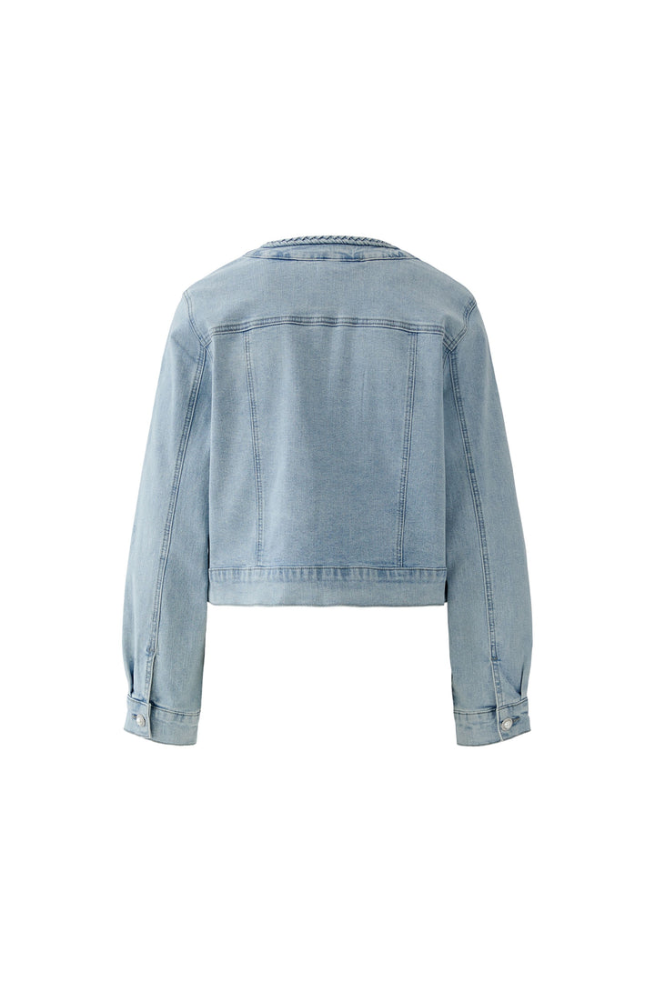 Jeansjacke-Oui-Vier-Taschen-Geflochtene-Deteils-cropped-Jeans-blau