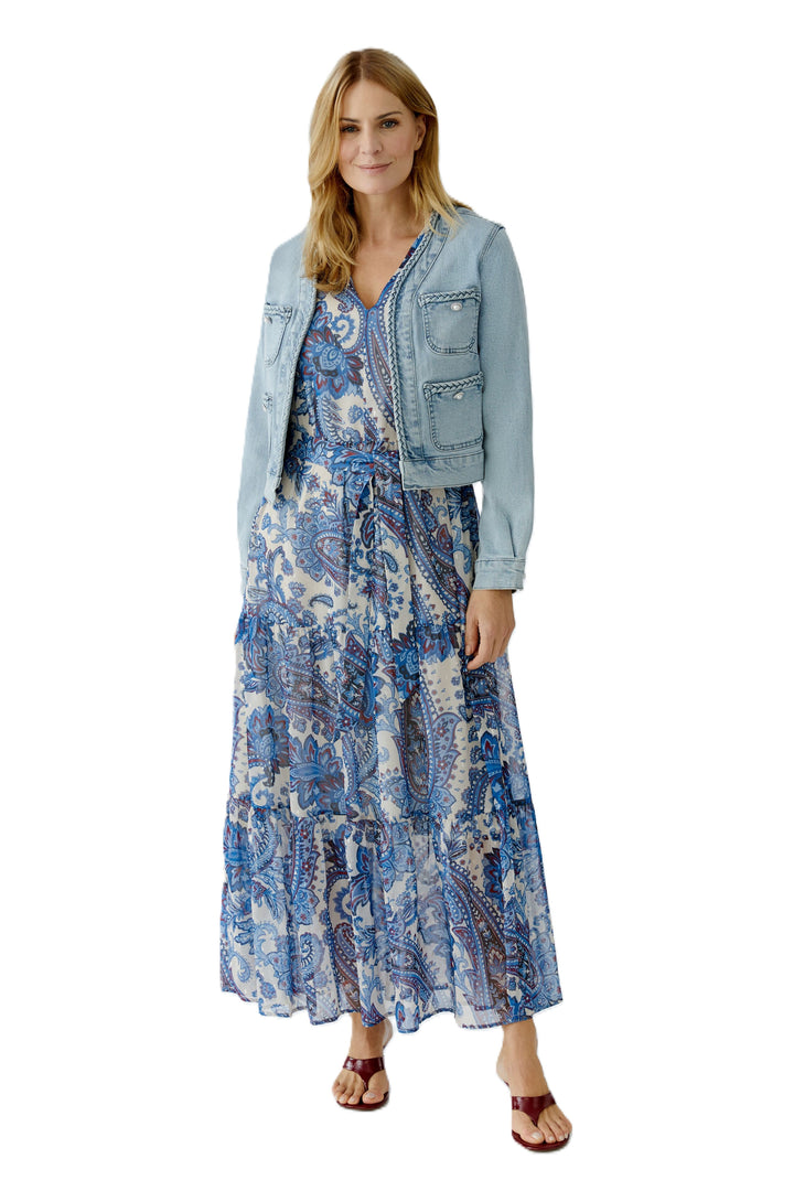 Jeansjacke-Oui-Vier-Taschen-Geflochtene-Deteils-cropped-Jeans-blau