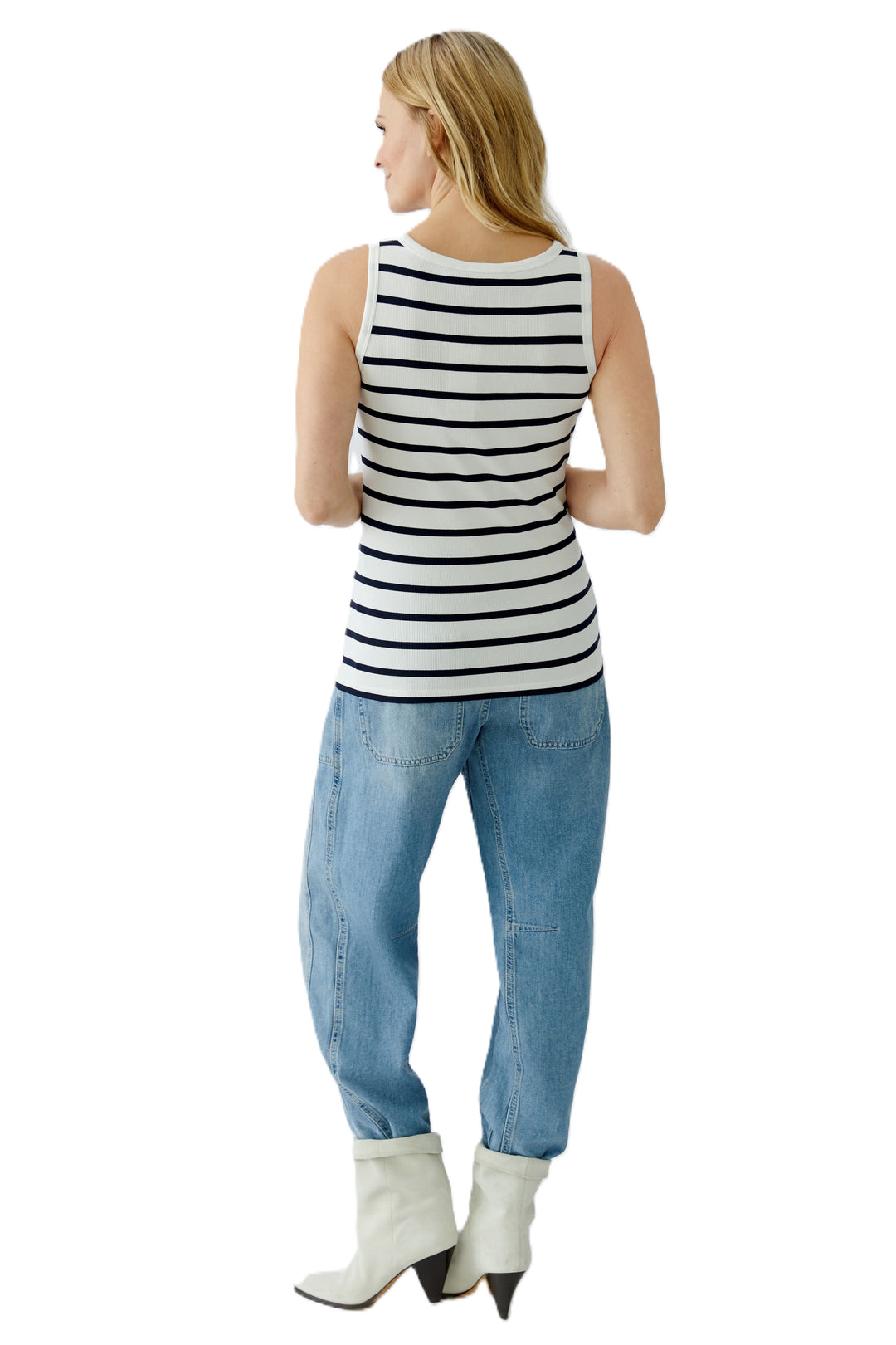 Top-Oui-gestreift-Ärmellos-blau-weiß-Strassstein-Logo