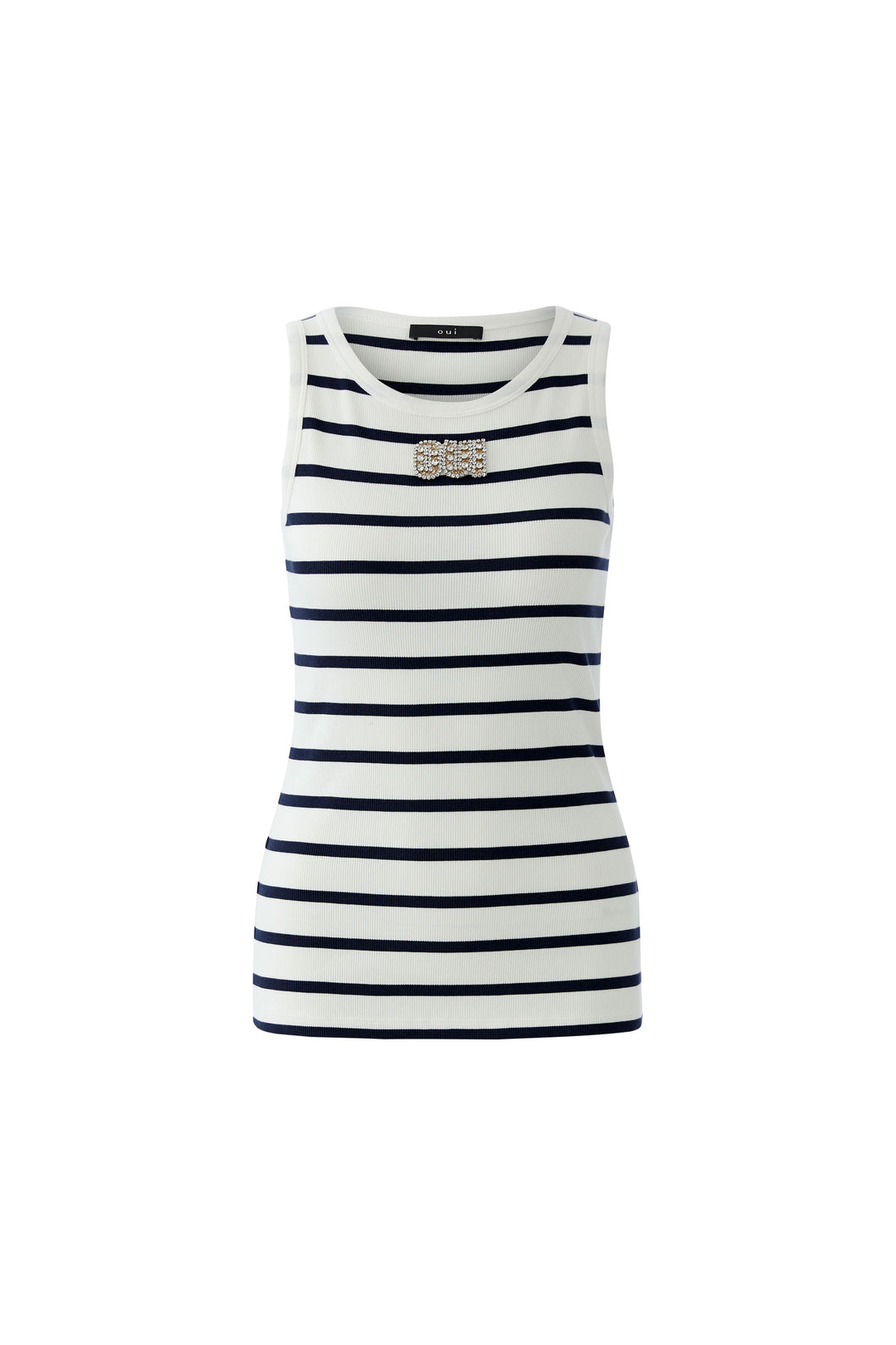 Top-Oui-gestreift-Ärmellos-blau-weiß-Strassstein-Logo