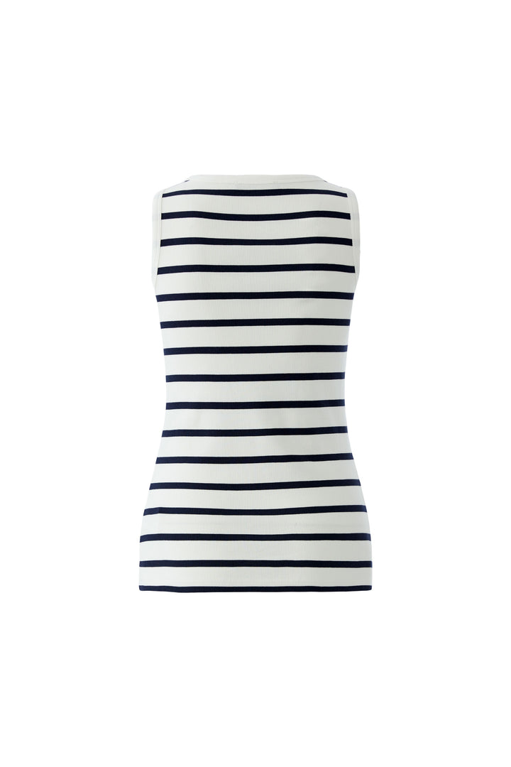 Top-Oui-gestreift-Ärmellos-blau-weiß-Strassstein-Logo