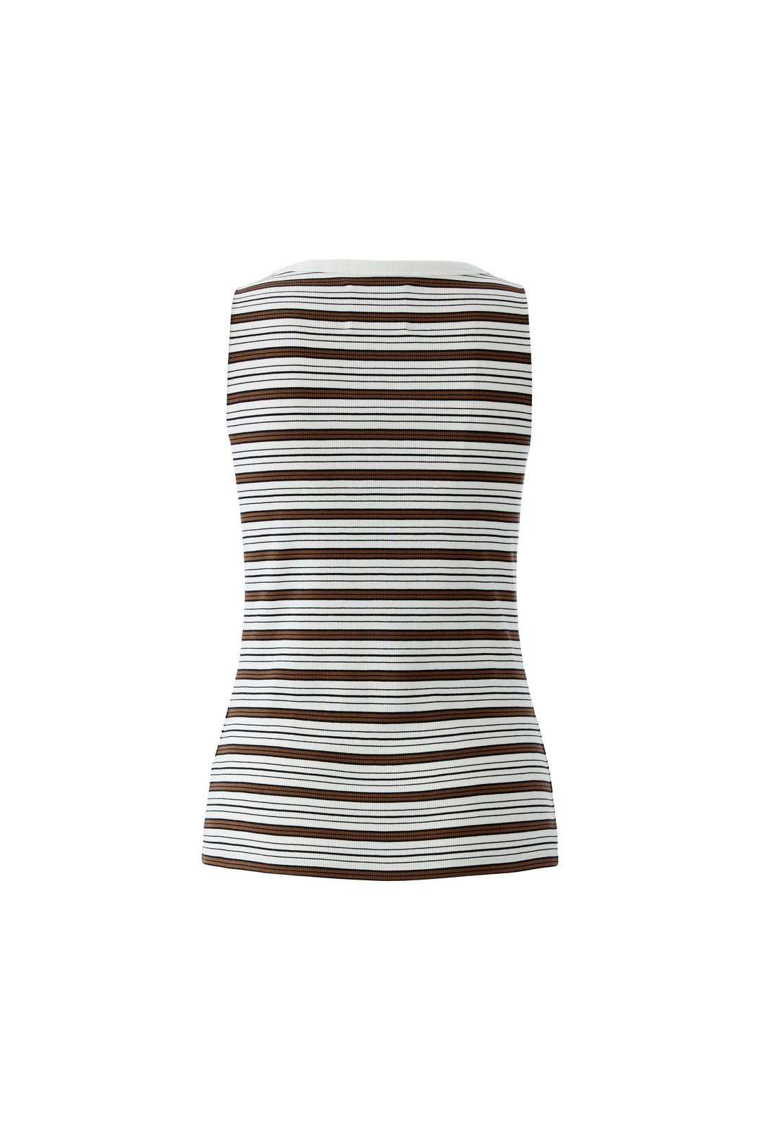 Top-Oui-gestreift-Ärmellos-braun-schwarz-weiß-Perlen-Logo