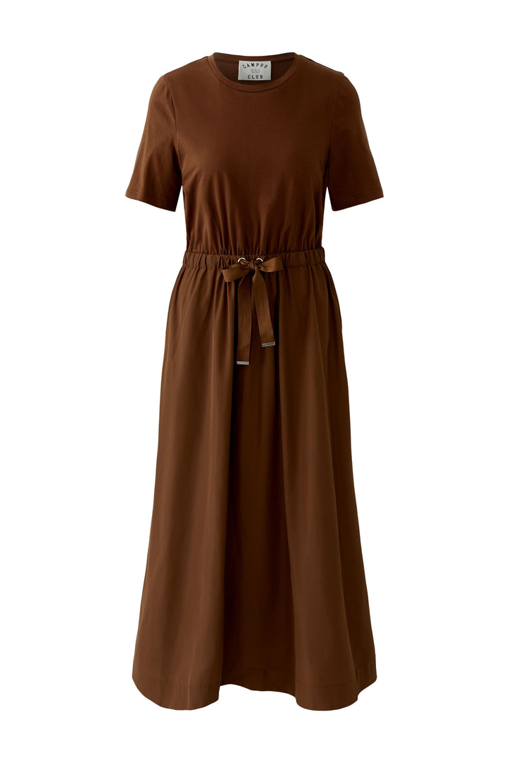 Kleid-Oui-Midi-kurzarm-Geraffte Taille mit Bindegürtel-braun-taschen