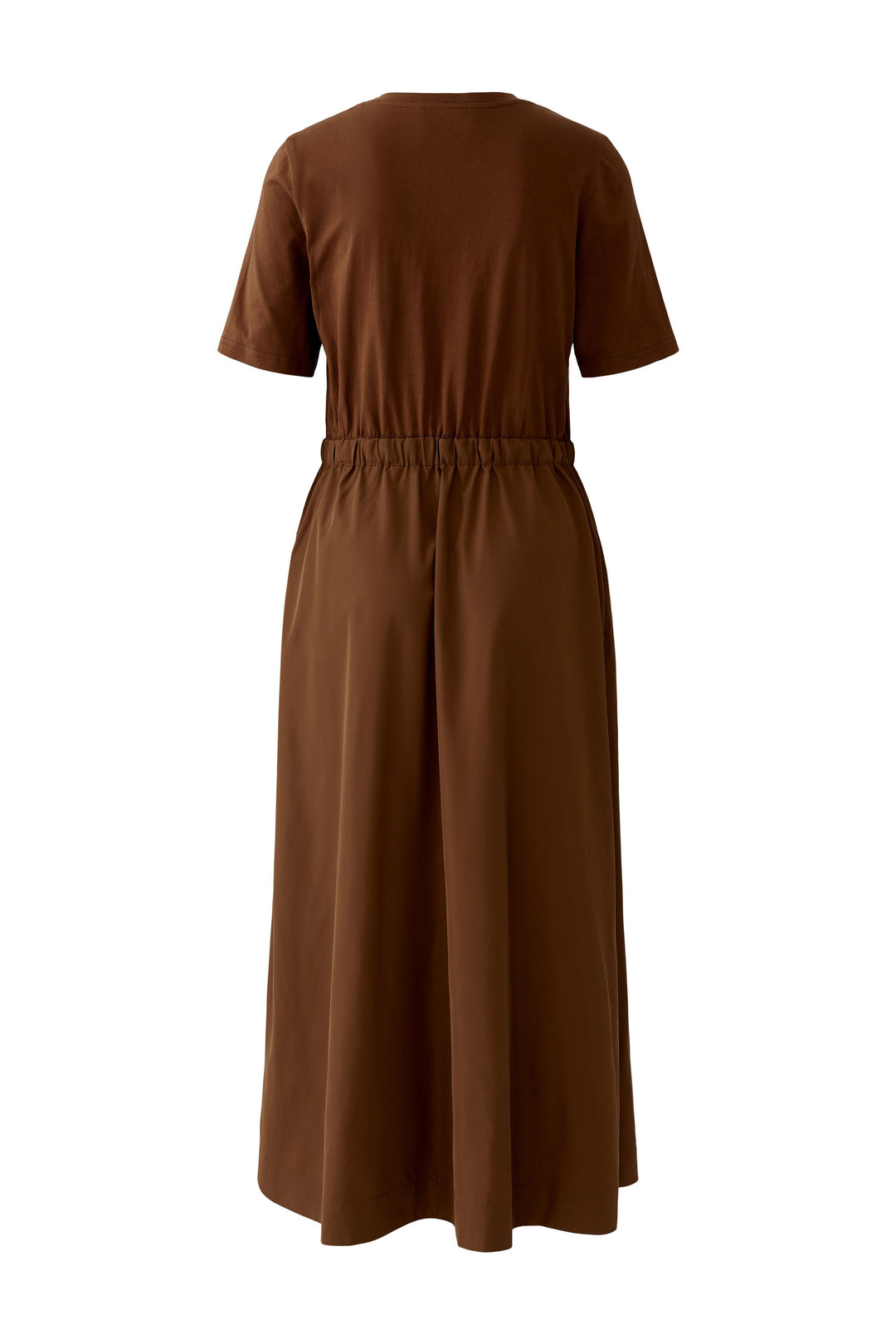 Kleid-Oui-Midi-kurzarm-Geraffte Taille mit Bindegürtel-braun-taschen