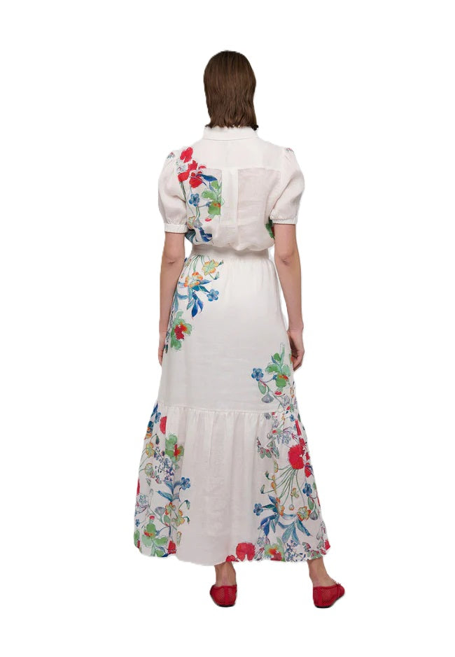 Rock Dea Kudibal PaulinaDEA hat Blumenmotive auf dem langen Leinenrock mit tiefer Rüsche und fließender Silhouette in weiss mit Blumen 