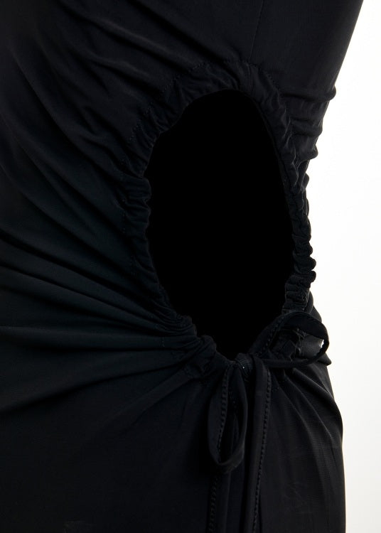 Kleid-Essentiel Antwerp-JOYE SHOULDERED JERSEY DRESS-schwarz-Cutout zum verstellen-lang-schlitz