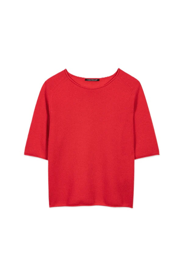 Pullover-Luisa-Cerano-Rundhalsausschnitt-Rollkanten-Kurze Ärmel-Kaschmir-Wolle-Sommer-Rot-Cherry