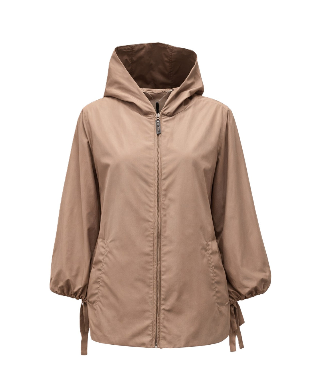 Regenmantel-Max Mara-SMMPANTONE-weiter-Schnitt-Kapuze-Reißverschluss-camel-braun