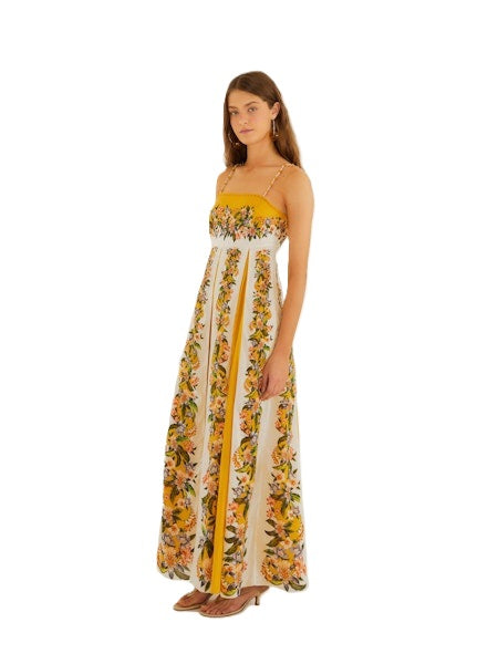 Kleid-Farm-Rio-HILO-STRIPES-maxi-lang-Sommerkleid-Spagettiträger-blumen-print-gelb