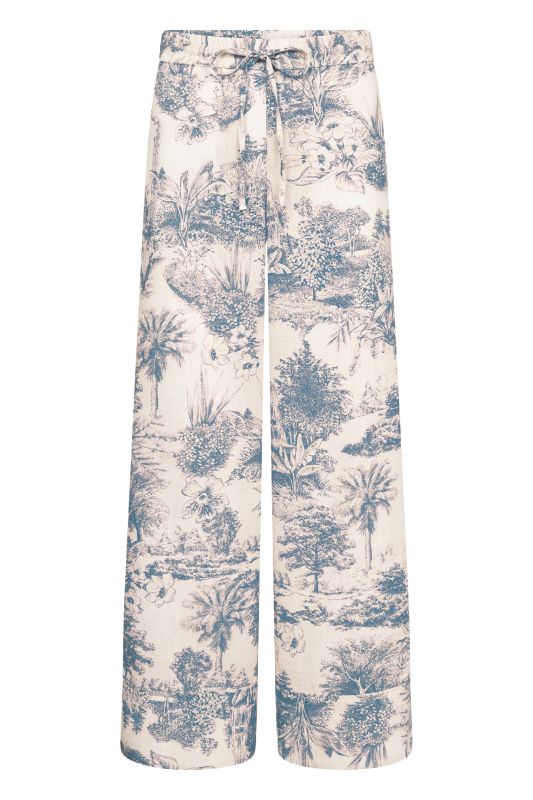blau-weiß-Seductive-Hose-Gummiband-gerade-leinen-print