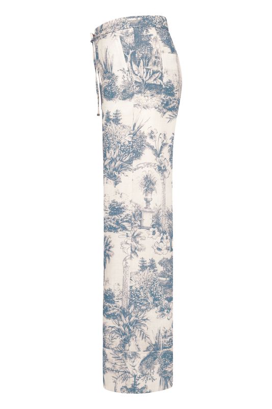 blau-weiß-Seductive-Hose-Gummiband-gerade-leinen-print