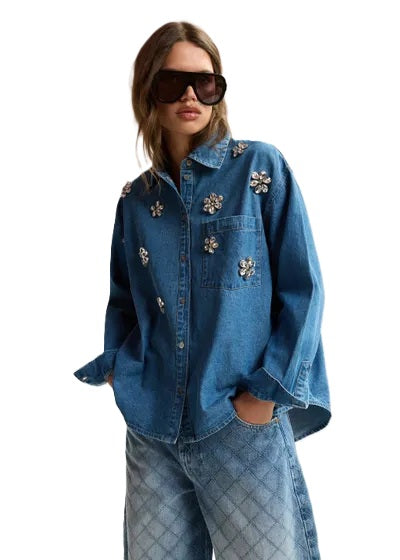 Jeansbluse Essentiel Antwerp KONNECTION RHINESTONE SHIRT