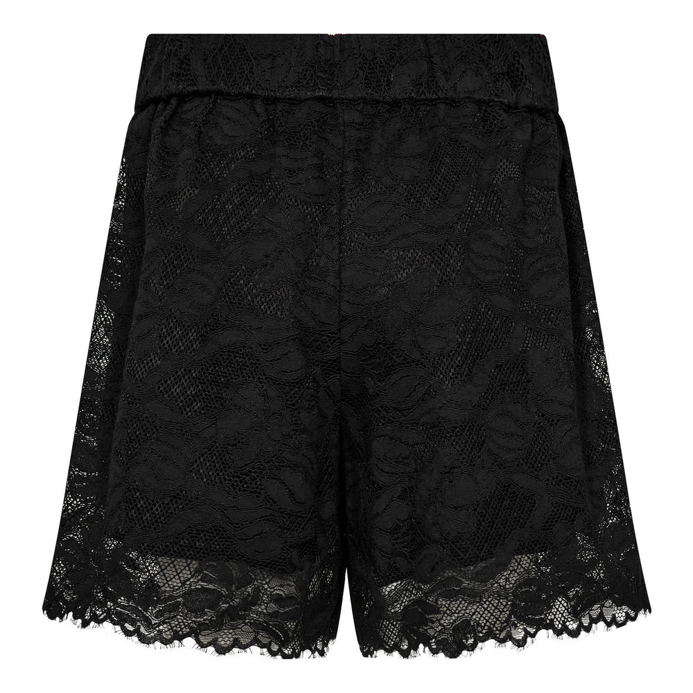 Bermuda Co'Couture LannyCC Lace Shorts in schwarz. Süße Spitzenbermuda in schwarz. Die Bermuda ist fast komplett unterlegt, so dass man nur am Saum etwas Haut durchscheinen sieht. Die Bermuda hat Taschen und einen Zip. 