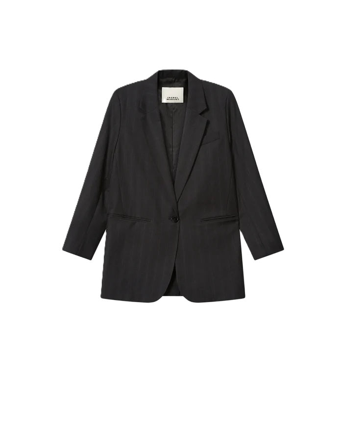Blazer Isabel Marant Nerix Jacket in anthrazit. Cooler Blazer mit feinem Ton-in-Ton Karomuster aus Schurwolle. Der Blazer hat einen Knopf und eine gerade lässige Passform. Er hat einen modernen Spitzkragen und betonte Schultern. Er hat lange Ärmel und geknöpfte Manschetten. 