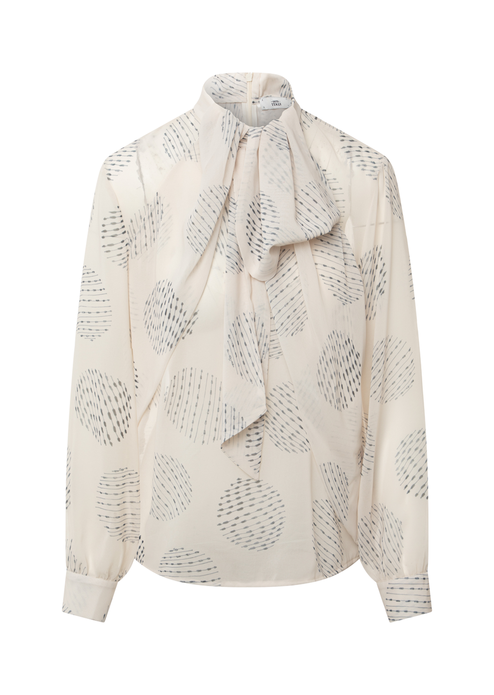 Beige gemusterte Bluse Dorothea von 0039 Italy mit angenähter Schluppe, leicht transparenter Optik und geradem Schnitt