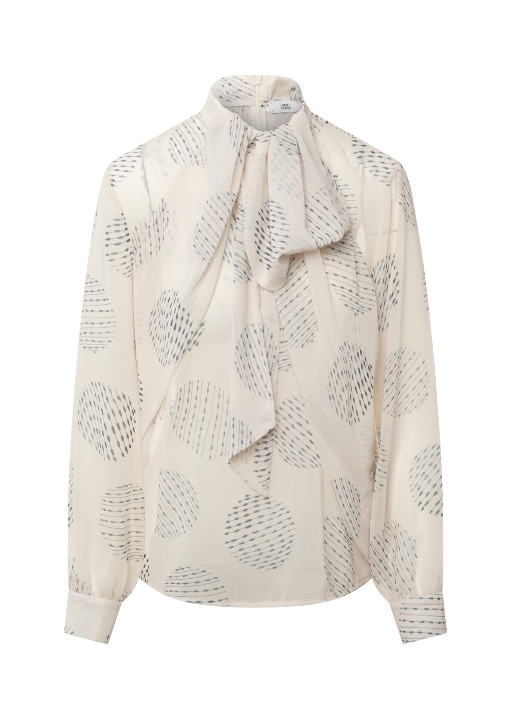 Beige gemusterte Bluse Dorothea von 0039 Italy mit angenähter Schluppe, leicht transparenter Optik und geradem Schnitt