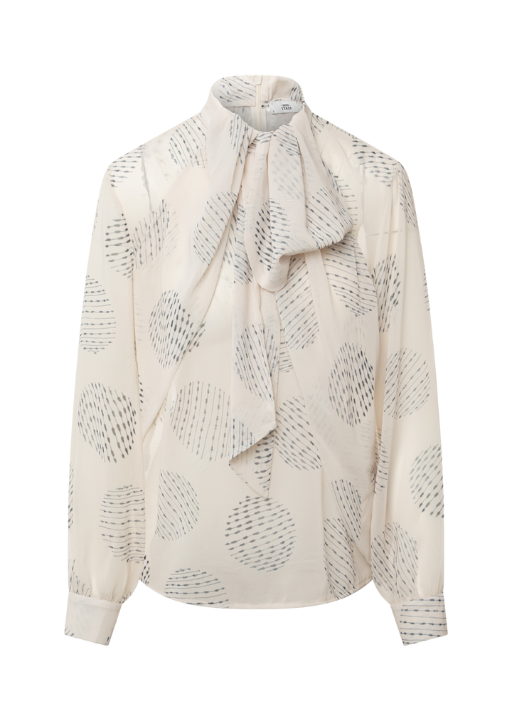 Beige gemusterte Bluse Dorothea von 0039 Italy mit angenähter Schluppe, leicht transparenter Optik und geradem Schnitt