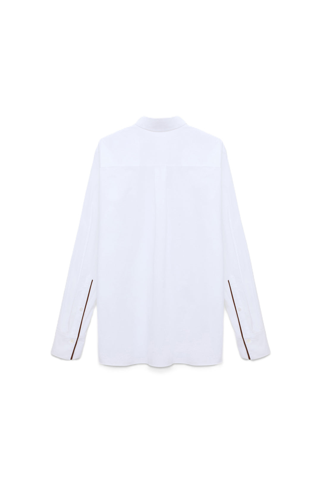 Bluse von Dorothee Schumacher PURE POWER blouse in weiß mit brauner Ruesche undd Kragen. 