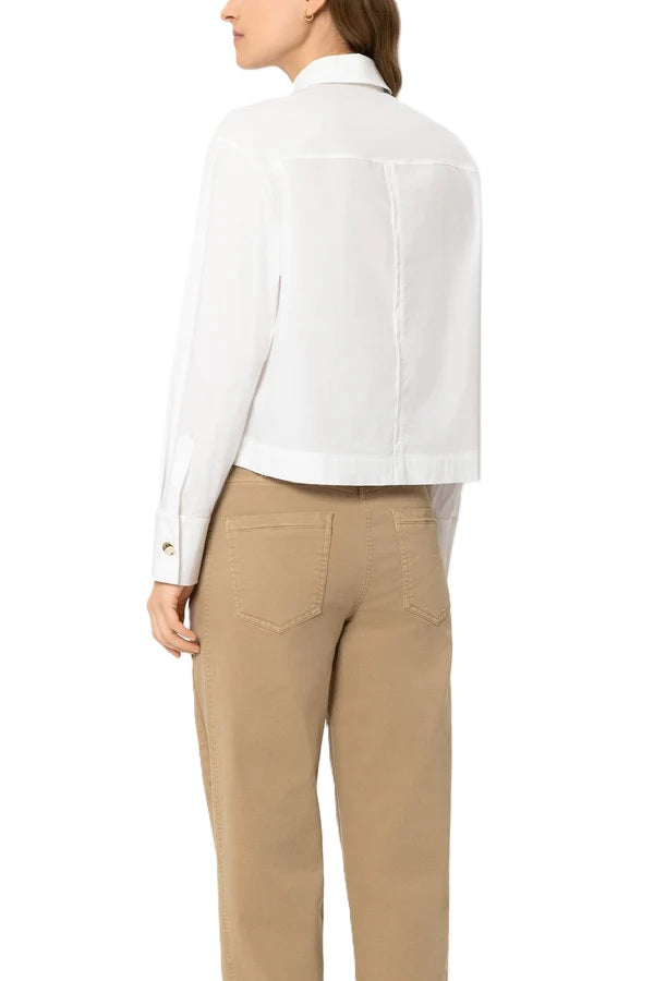 Bluse von Luisa Cerano. Hemdbluse aus Baumwoll Mix in weiß mit Brusttaschen. Kurze gerade Form. 