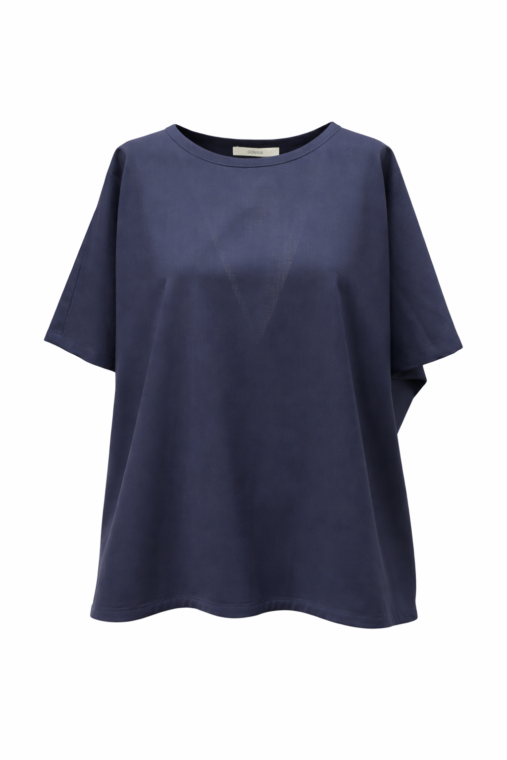 Blusenshirt von Odeeh in dark navy aus einer light woo Ware mit Rundhalsausschnitt. Die bluse ist oversized und hat überschnittene Schultern und einen asymmetrischen Abschluss. Es gibt auch die passende Hose dazu. 