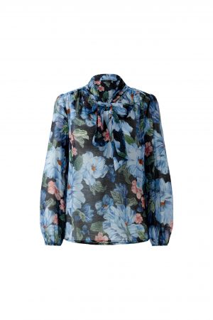 Bluse Oui, Super schöne und sommerliche Bluse mit Schluppe. Die Bluse hat ein sehr ansprechendes Blumenmuster und ist leicht ausgestellt und leicht transparent. Sie hat einen V-Ausschnitt und ein Gummizug an den Ärmeln zum Hochraffen