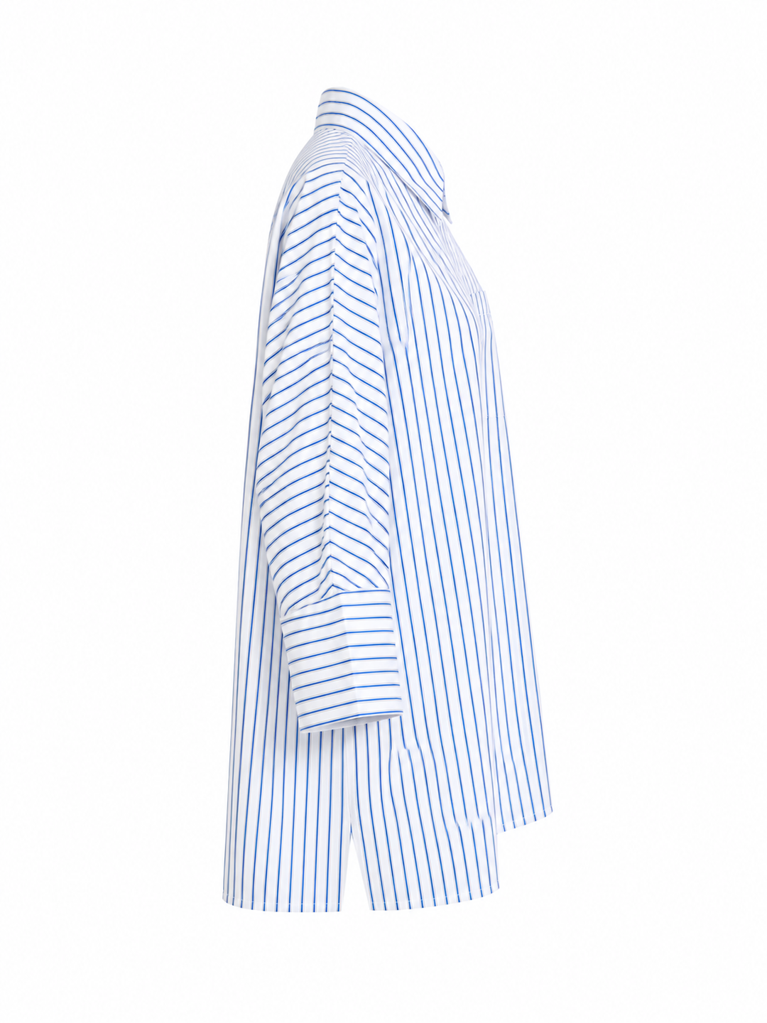 Eine blau-weiß-gestreifte Bluse von der Marke S Max Mara. Sie ist aus Baumwolle und Oversized geschnitten. Die Hemdbluse hat einen Hemdkragen und eine verdeckte Kopfleiste.