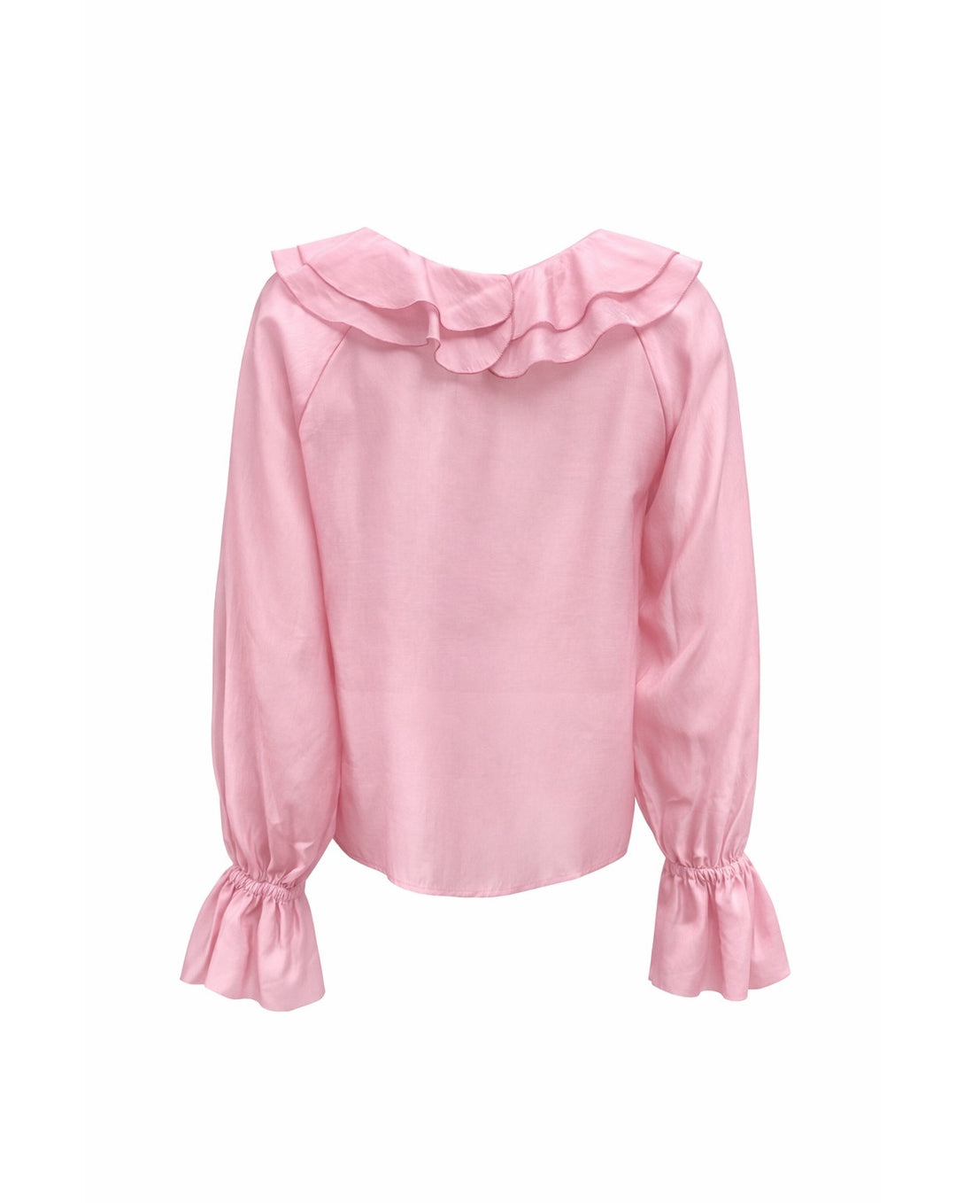Bluse von So Sue Ruffle Long Sleeve mit V Ausschnitt und Langen Ärmeln. Volant am Ausschnitt in rosa blush. 