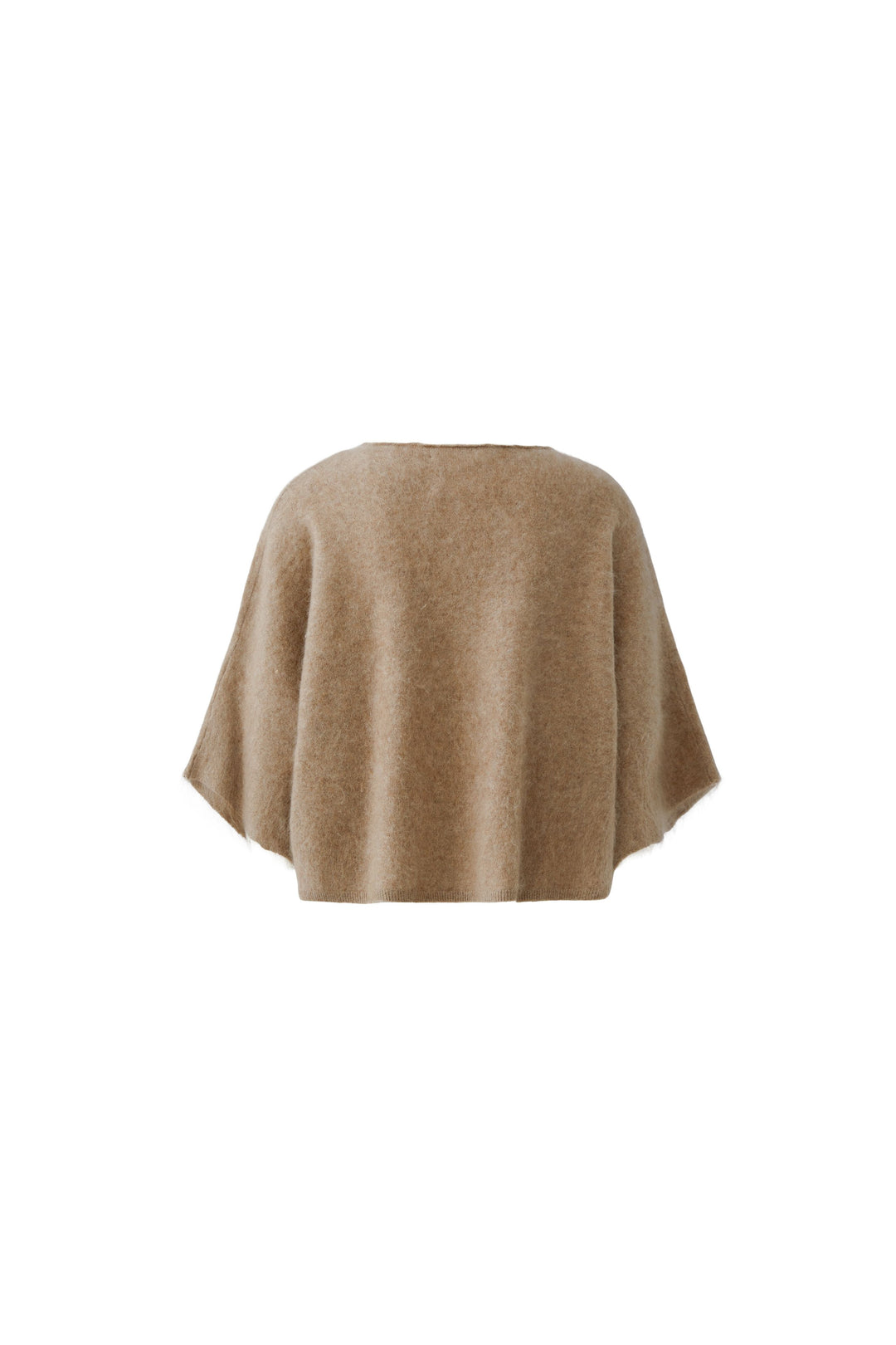 Beiger Pullover von Oui aus Kaschmir in Brushed-Optik. Er hat einen Rundhalsausschnitt und Rollkanten, sowie halblange Ärmel und eine weitere Passform.