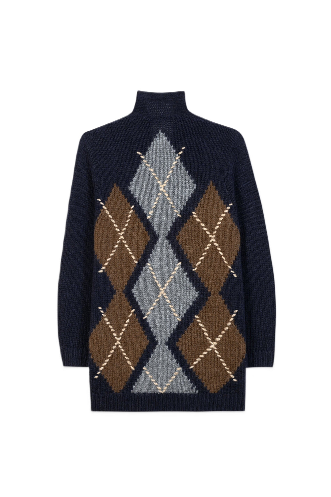 Cardigan Luisa Cerano in Multi. Leichte Cardigan aus besonders weichem Wolle-Alpaka-Mix begeistert mit seinem markanten Makro-Argyle-Muster. Überschnittene Schultern und gerippte Abschlüsse.