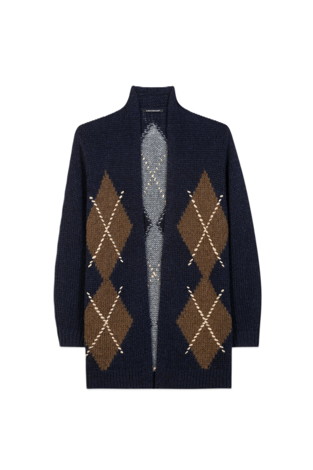 Cardigan Luisa Cerano in Multi. Leichte Cardigan aus besonders weichem Wolle-Alpaka-Mix begeistert mit seinem markanten Makro-Argyle-Muster. Überschnittene Schultern und gerippte Abschlüsse.