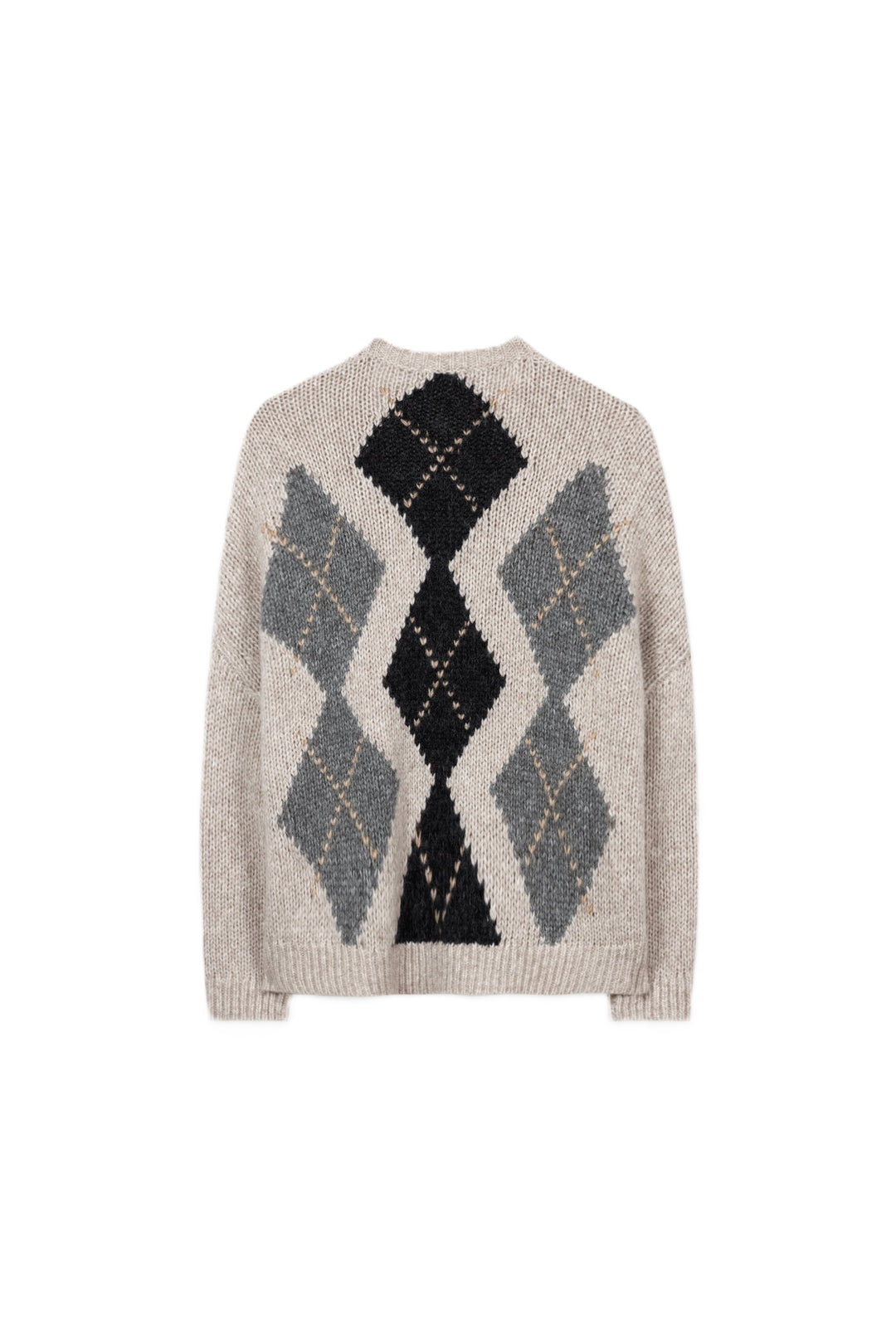 Beige gemusterter Cardigan von Luisa Cerano aus Alpaka-Woll-Mix mit Makro-Argyle-Muster, weitem V-Ausschnitt und langen Ärmeln.