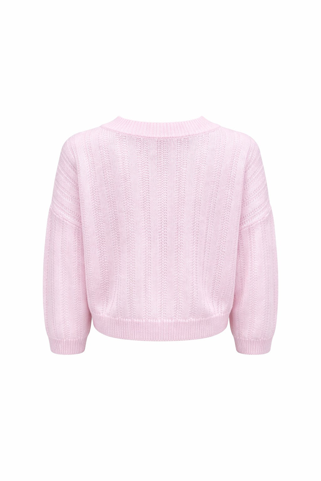 Strickjacke von Handmade mit V-Ausschnitt und drei Knöpfen. Langärmliger Cardigan aus Kaschmir und Seide in rosa.