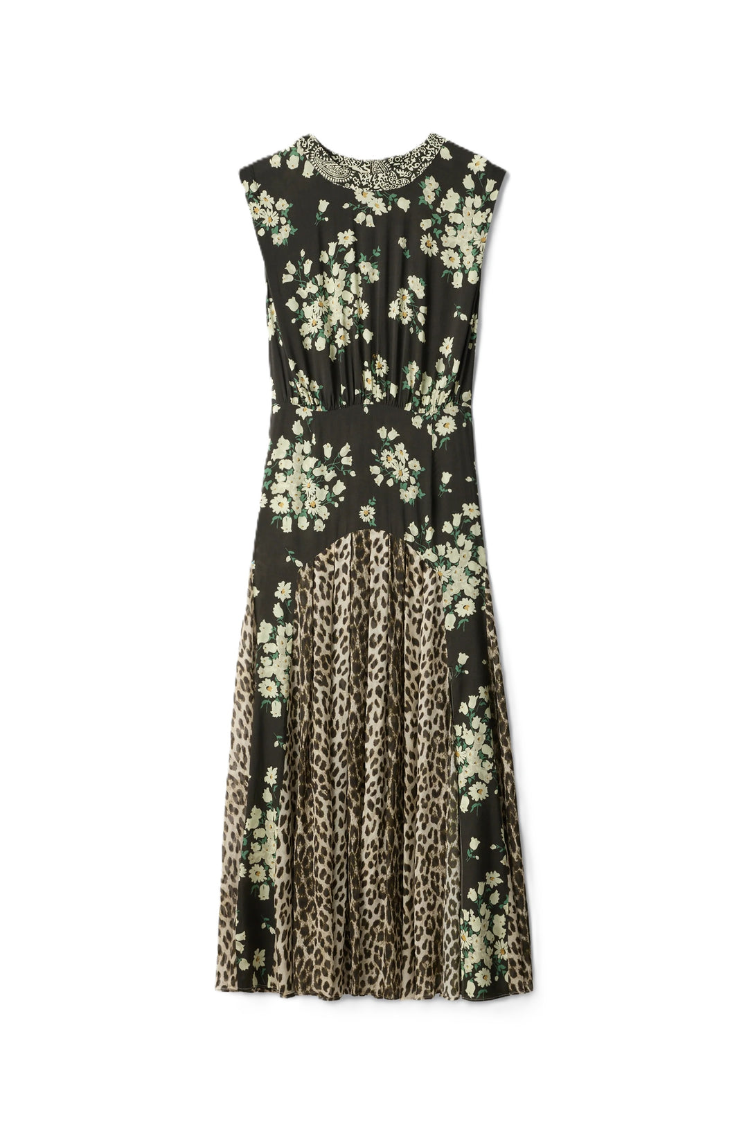 Kleid Rixo Coralie. Wunderschönes und feminines Kleid von Rixo. Das Kleid verbindert zwei verschiedene Drucke gekonnt miteinander und ist dadurch ein besonderes Highlight. Es hat keine Ärmel und ist mittellang geschnitten. Es hat einen Rundhalsausschnitt und ist an der Taille figurbetont geschnitten.