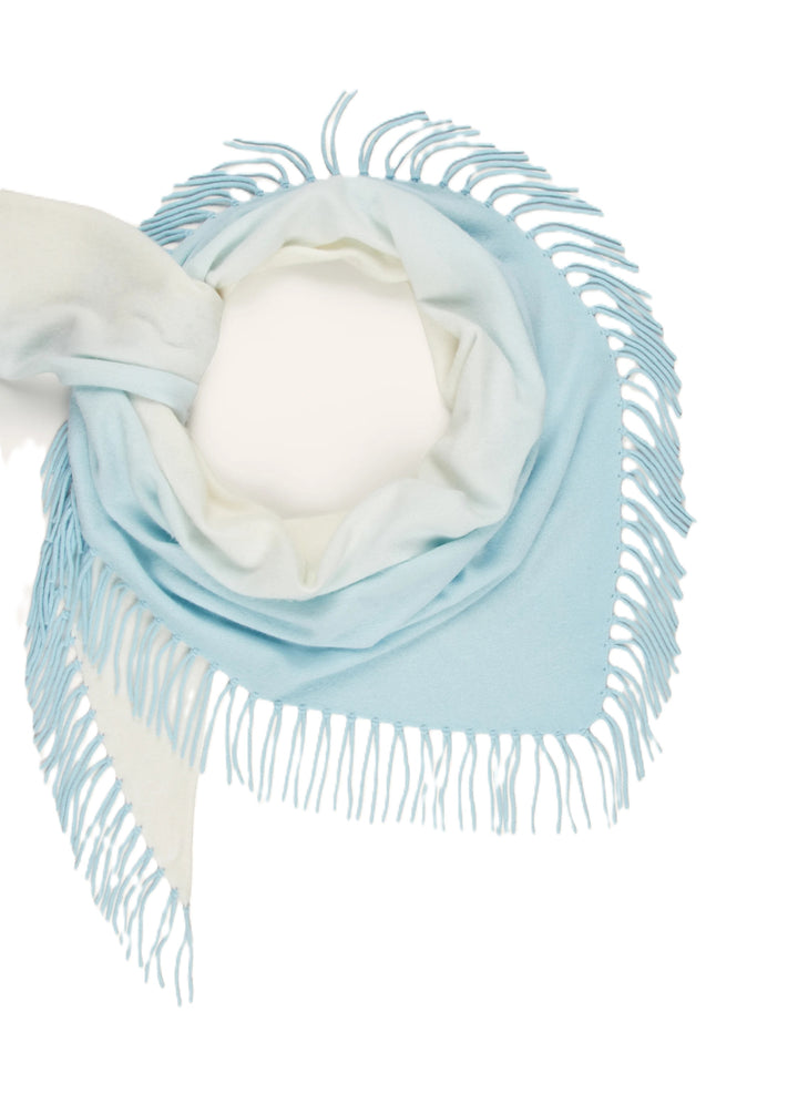 Dreieckstuch von Herzens. Schal mit Fransen im Farbverlauf. Wolle und Kaschmir gemischt. Gibt es mit rosa und mit blau. 