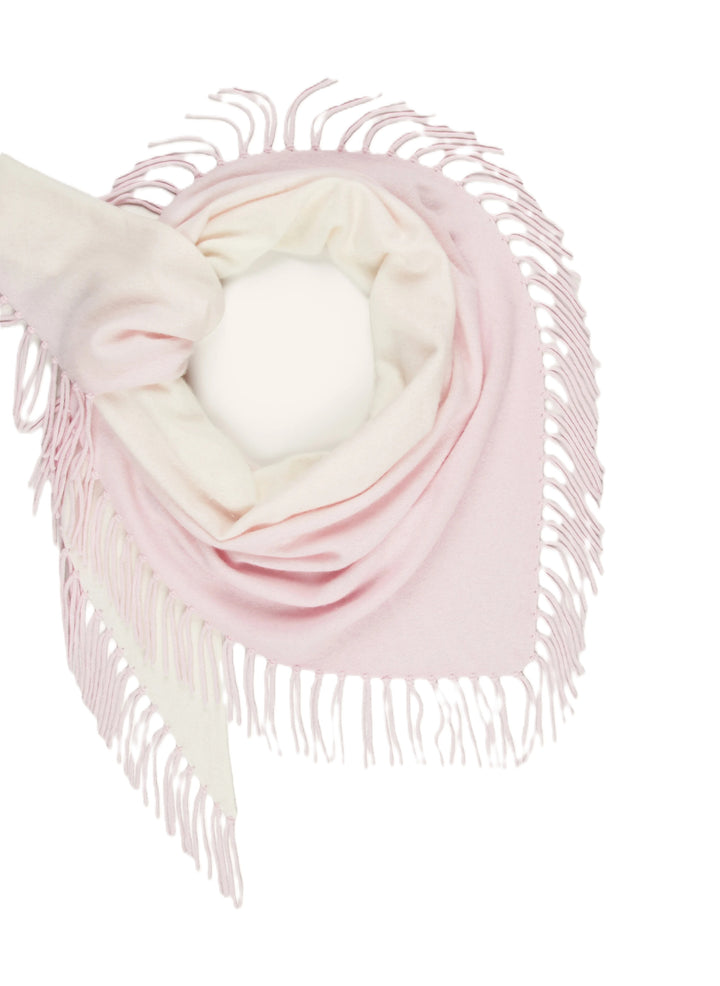 Dreieckstuch von Herzens. Schal mit Fransen im Farbverlauf. Wolle und Kaschmir gemischt. Gibt es mit rosa und mit blau. 
