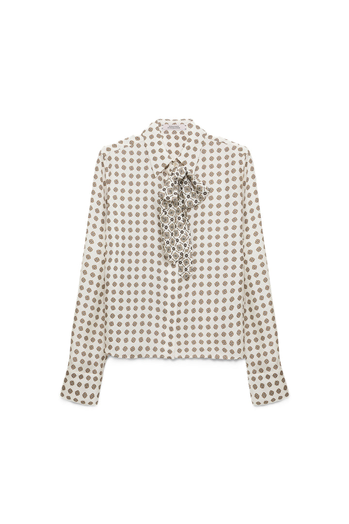 Bluse Dorothee Schumacher GRAPHIC DREAMS blouse ist eine Schluppenbluse. Sie ist gemustert in braun und weiß. 