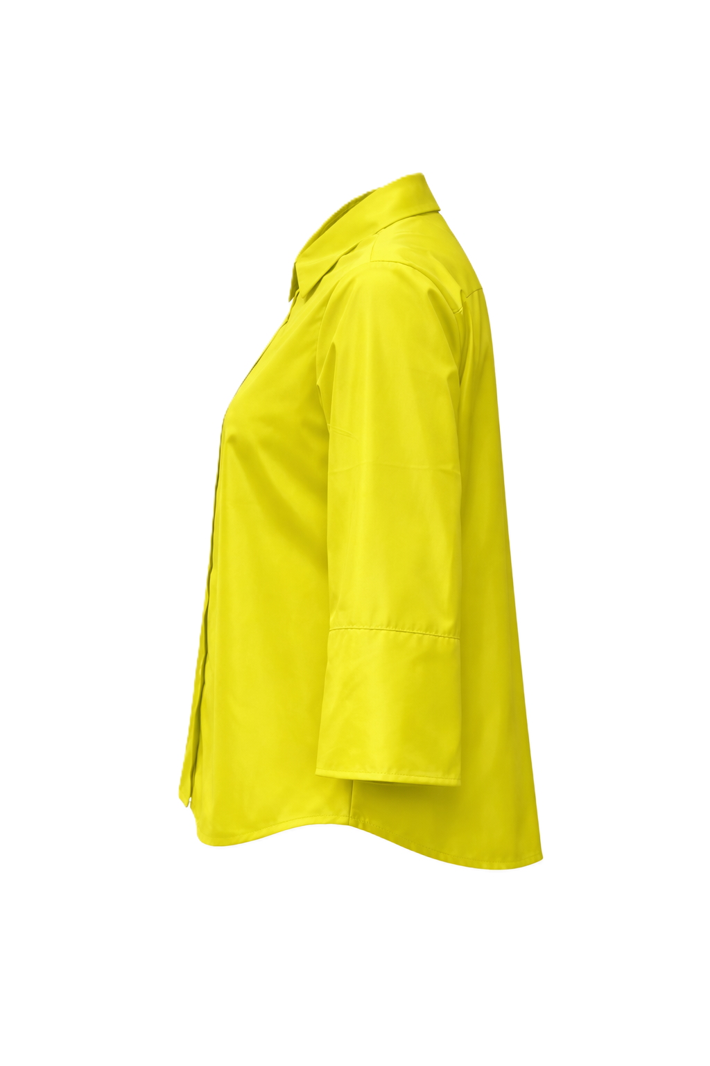 Taftbluse The White Shirt. Coole Bluse in verkürzter kastiger Form. Die Bluse hat einen Kragen und eine Knopfleiste. Sie hat einen halben Ärmel und eine Kellerfalte am Rücken in gelb.